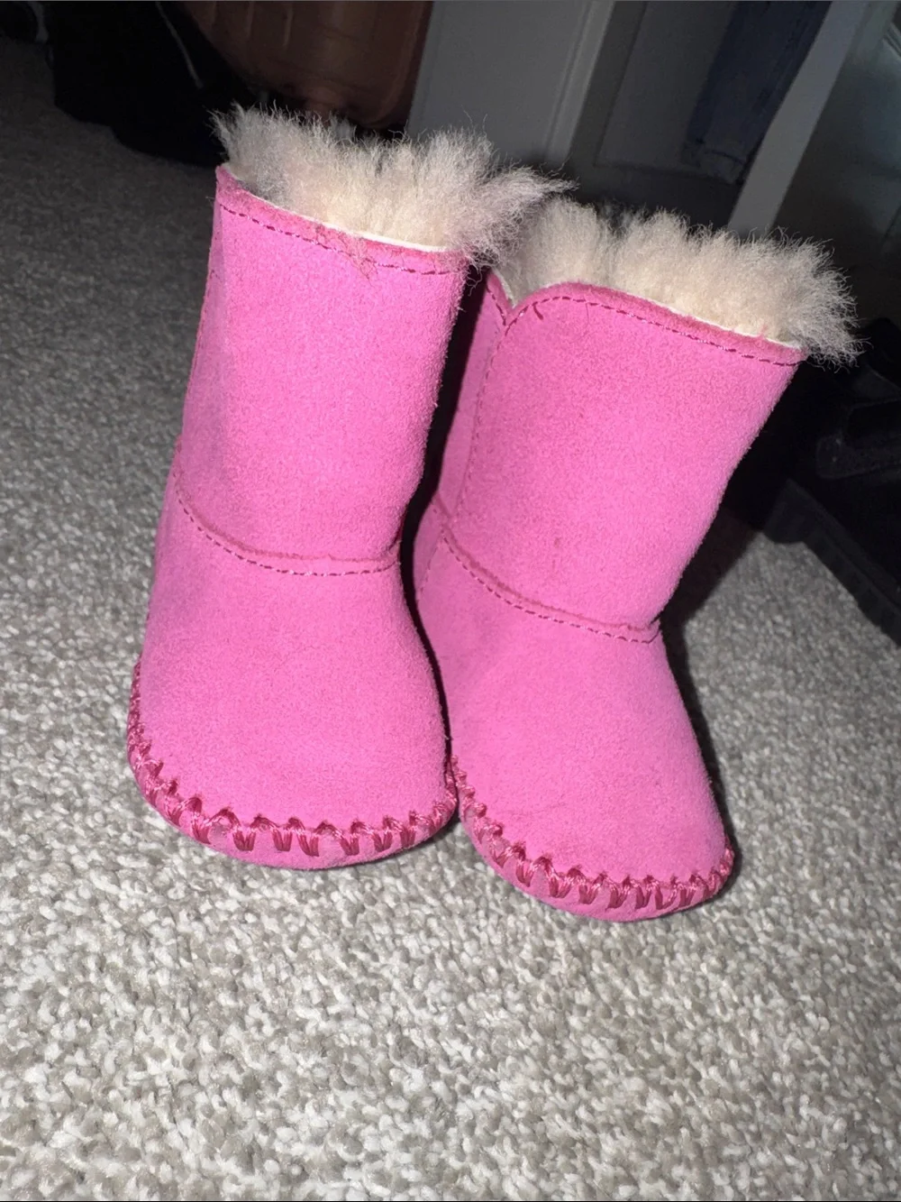 UGG Kids Pink Suede Faux-Fur Booties
